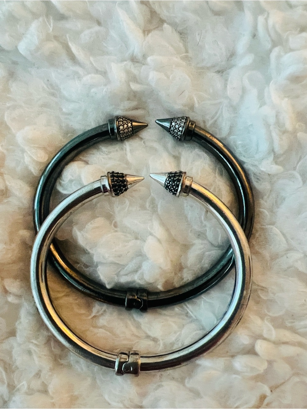 Women's Silver and Gunmetal Spike Cuff Bracelet Set